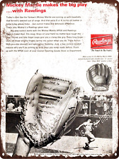 1967 Rawlings Baseball Glove Mickey Mantle NY Yankees Metal Sign 9x12