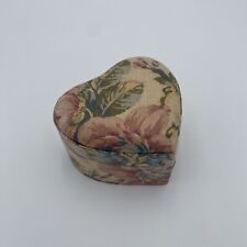 Vintage Shabby Chic Padded Heart Trinket Box Jewelry Holder Floral Fabric Decor picture