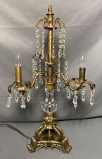 Regency Style Gold Girandole Candelabra Table Lamp Hanging Crystals 3 Light 24