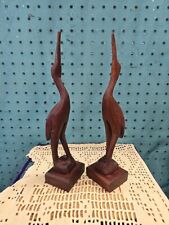 Set Of 2 Vintage Wood Hand Carved Folk Art Cranes/Herons, Both 10.5