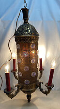 Vtg Bohemian Filigree Lucite Flowers Candelabra SWAG Hanging Ceiling Light Lamp picture