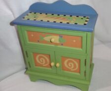 Whimsical Hand Painted Wooden Mini Treasures Box w/drawer & doors 9” x 11