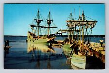 Jamestown VA-Virginia, Three Ships At Dock, Antique, Vintage Souvenir Postcard picture
