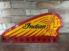 LARGE VINTAGE 1927 INDIAN MOTORCYCLE HEAD DRESS PORCELAIN DEALER SIGN 12