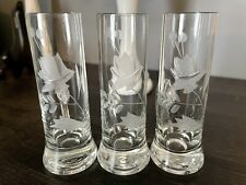 3 VINTAGE BOHEMIAN ETCHED CRYSTAL WATER LILLY SHOT GLASSES WITH HANDLES, SO CUTE picture