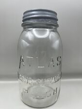 Genuine Vintage Atlas Mason Canning Jar Quart Small Mouth Clear Glass 1930's picture