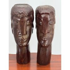 Antique African Tribal Ebony Carved Pair of Heads picture