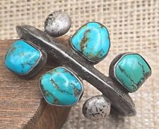 Old Pawn Sterling Silver Turquoise Cuff Mid Century Modern Abstract Chunky 6