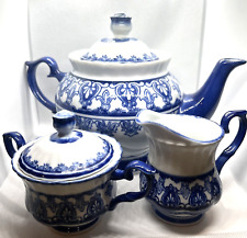 Vintage Pacific Rim  SET Teapot Creamer Sugar Bowl Hand Painted Blue White USA picture