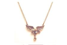VINTAGE EAGLE FLYING GOLD CHAIN PENDANT CRYSTAL DROP MILITARY NECKLACE FREE S/H picture
