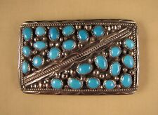 Vintage Western Navajo Sterling Silver Turquoise Hand Made Belt Buckle picture