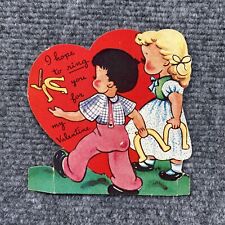 Vintage Valentine Card BHorseshoes Boy girl I Hope To Ring You Americard picture