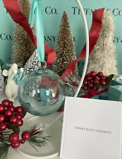 Tiffany&Co Holly Ball Ornament Blue Crystal Glass Etched 2018 W Box picture