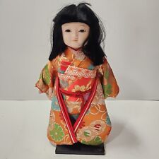Vintage Mid-Century Japanese Large Ichimatsu Doll Rare Orange Kimono, 13 picture