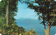 Cooperstown New York, Otsego Lake, Sleeping Lion, Boat, Vintage Postcard picture