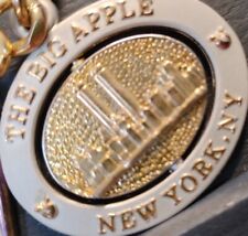 Vtg New York NY Big Apple Statue of Liberty Twin Towers Metal Spinner Keychain  picture