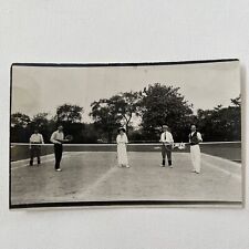 Antique RPPC Real Postcard Young Men & Woman Playing Tennis Outdoors Sport Fun picture