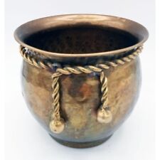 Small Hammered Brass Pot Planter or Pen Holder with Rope Accent Vintage 80s 4
