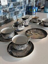 Dragon Ware Japanese Moriage Sterling Geisha Litho Set Of 11 Creamer Sugar Cups picture
