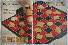 2 Pg Color 1962 14x21 Print Ad Kraft Cheese Spread Nabisco Crackers Chess Board picture