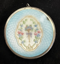 Antique F&B Foster & Bailey Blue Guilloche Enamel Compact Floral Sterling Silver picture