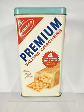 Vintage 1960s Nabisco Premium Saltine Crackers 14 oz Tin with Lid; Bright colors picture