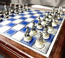 For Sale: 1983 FRANKLIN MINT PEWTER CIVIL WAR CHESS SET, WOOD BOARD picture
