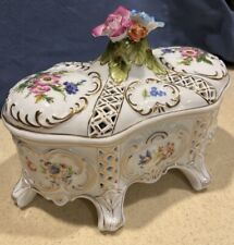RARE Beautiful Antique 10” Large Fine Porcelain Potpourri Box w/Roses. picture