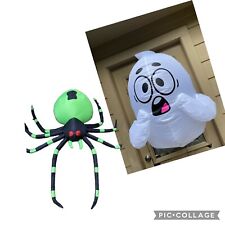 Set Of Two Halloween Inflatables 6’ Spider And Scared Ghost Window Hanging 2’6” picture