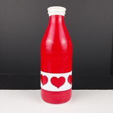 Vintage 1970s Red Egizia Milk Glass Bottle with Hearts Bud Vase - Made in Italy picture
