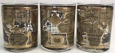 3 VTG Cera Old Fashioned World Map Atlas 22k Gold Lowball Bourbon Glasses *READ picture