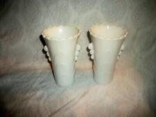 ART DECO FIRE KING ANCHOR HOCKING GLASS VASE PAIR WHITE FIRE ON BALL HANDLES picture