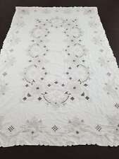 Vintage Cream Madeira Embroidered Cutwork Table Cloth 250x162cm picture