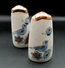 VTG Ken Edwards Tonala Mexican Pottery Salt Pepper Shakers Blue Bird Butterflies picture