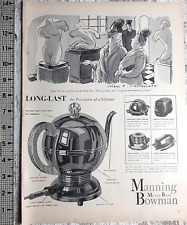 1941 Manning Bowman Vintage Print Ad Percolator Toaster Broiler Waffle Iron B&W picture