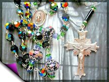 Large Rosary Swarovski 9mm Jet AB Beads  Custom Lampwork Our Father Beads 925 SS picture