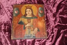  Santa Barbara Antique Hand Painted Icon  Wormholes picture