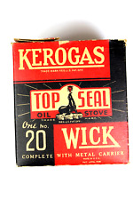 VINTAGE KEROGAS WICK TOP SEAL OIL AND STOVE NO 20 NOS WITH METAL CARRIER picture