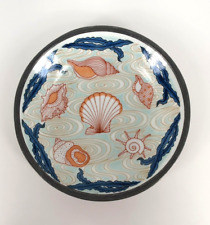 Vintage Neiman Marcus Porcelain Pewter Bowl Japan Beach Seashells Nautical Decor picture