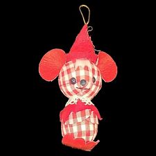 Vintage Mid-century Mouse Christmas Tree Ornament Red Plaid Kitsch Xmas 4