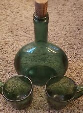Vtg BOTTLE Apothecary or Wine Teal Green aling with two small concoction glasses picture