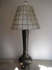RARE VINTAGE INDIA DETAIL HAND ENGRAVED CHASED BRASS BLACK PAINT FILL TABLE LAMP picture