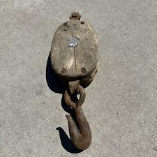 Vtg Barn Pulley Wood Block Tackle Single Pulley Iron Barn Hook Large 21” Overall picture