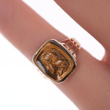sz4 Antique gold carved cat's eye ring picture