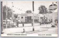 Tell City IN~Youngs Standard Service~Gas Pumps~Mechanics Air Tires~1940s B&W PC picture