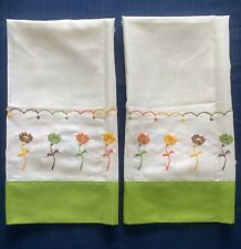Vintage Cafe Kitchen Curtains Retro 1970s Mid Mod Floral Embroidered 2 Panels picture
