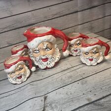 Santa Pitcher & 4 Matching Mugs Cups 1976 & 1977 Handmade Vintage picture
