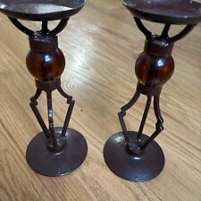 Cast Metal Pillar Candle Holder With Glass Amber Globe (Set Of Two) Pier One picture