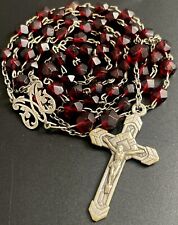 Vintage Catholic Red Glass  Rosary, Silver Tone Crucifix picture