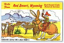 1962 Hello From Red Desert Wyoming WY Posted Exaggerated Riding Rabbit Postcard picture